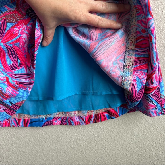 Lilly Pulitzer Arcella Dress Pink Blue Puff Sleeve Vneck Women’s Size 6 Medium - Picture 9 of 11